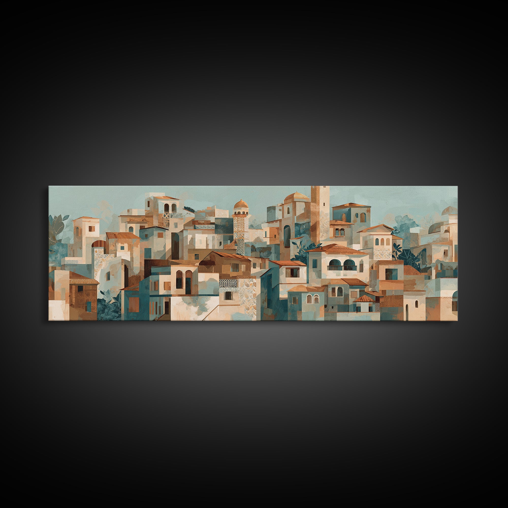 Terracotta Rooftops Against Pale Sky Canvas Print, Italian Villa Art, Neutral Wall Art, Living Room Decor, Fine Art, Villa, IVA-3x1-20