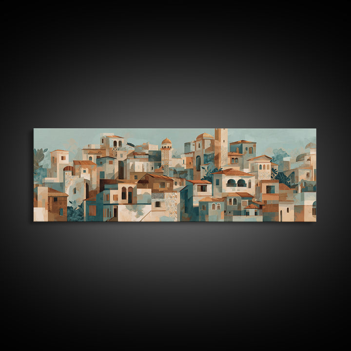 Terracotta Rooftops Against Pale Sky Canvas Print, Italian Villa Art, Neutral Wall Art, Living Room Decor, Fine Art, Villa, IVA-3x1-20