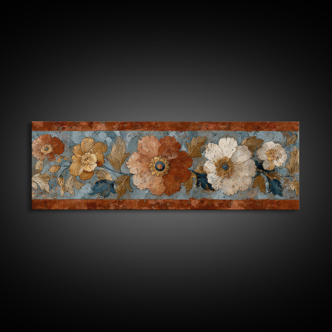 Florentine Floral Ornament Pattern Canvas Print, Italian Villa Art, Wall Art Prints, Living Room Decor, Fine Art, Villa, IVA-3x1-50