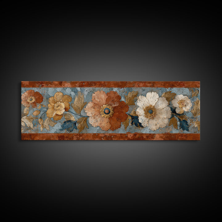 Florentine Floral Ornament Pattern Canvas Print, Italian Villa Art, Wall Art Prints, Living Room Decor, Fine Art, Villa, IVA-3x1-50