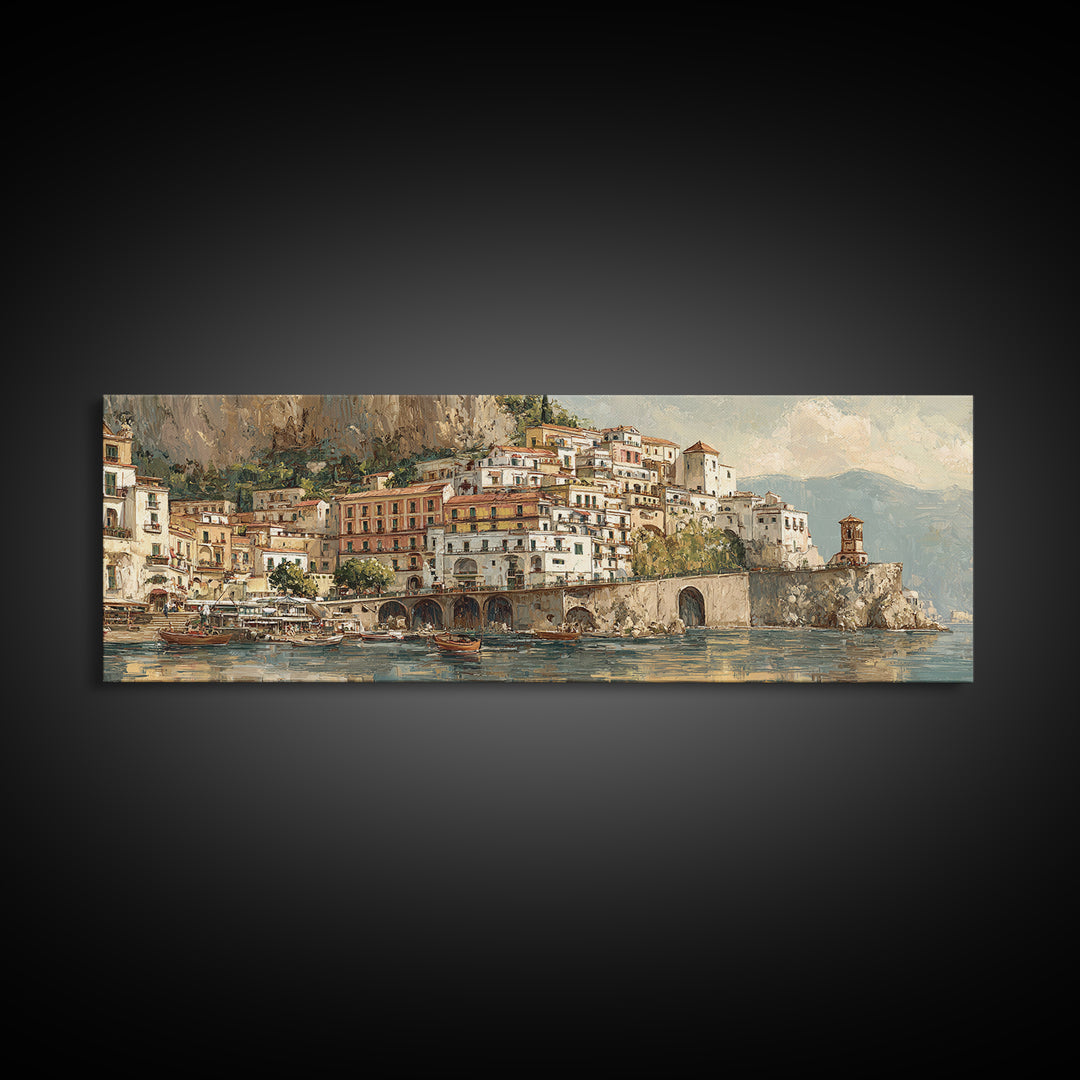 Amalfi Coast Cliffs Framed Canvas Print, Italian Villa Art, Printable Art, Living Room Decor, Villa, Digital Download Art, IVA-3x1-53