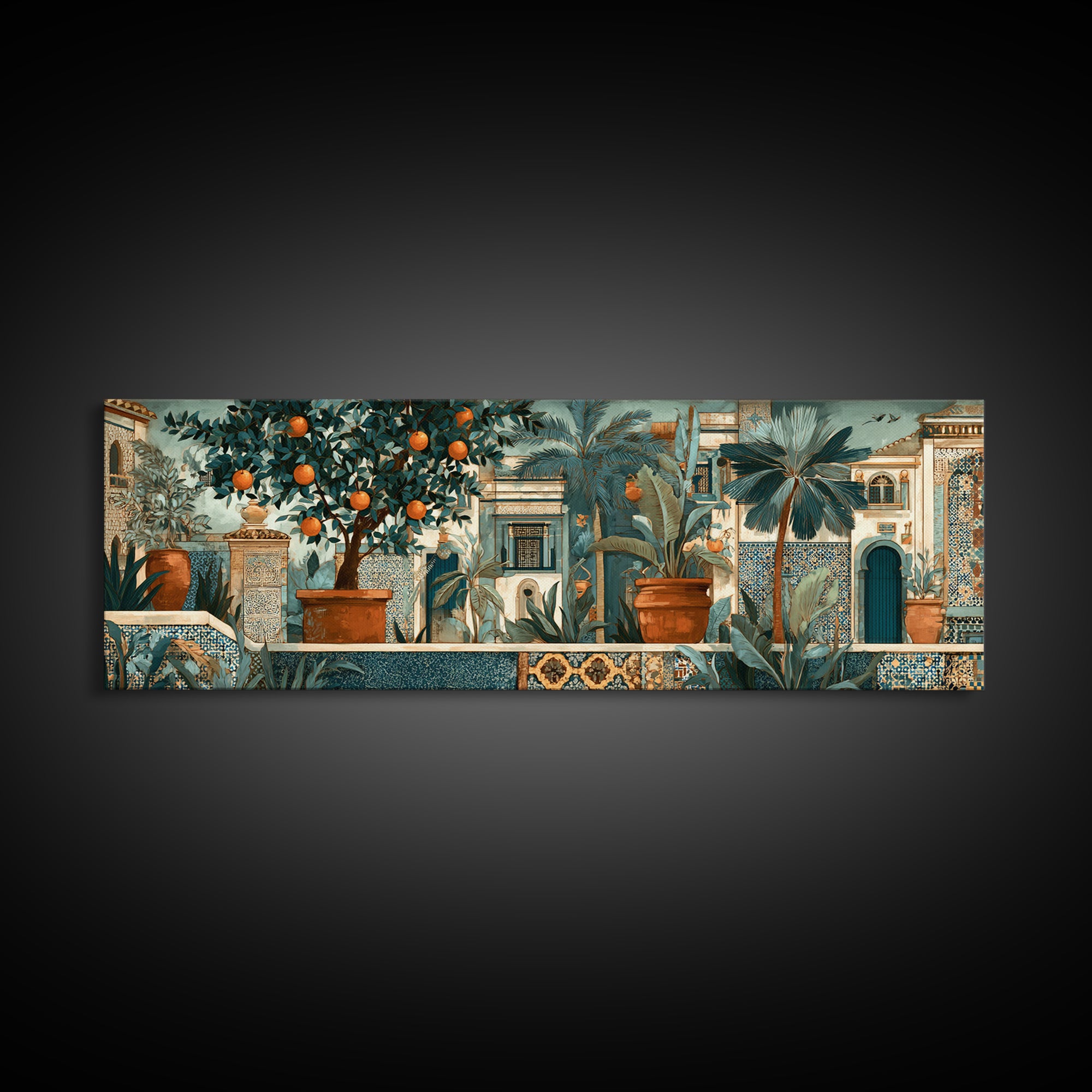 Orange Tree in a Courtyard Planter Canvas Print, Italian Villa Art, Coastal Decor, Living Room Decor, Fine Art, Villa, IVA-3x1-54