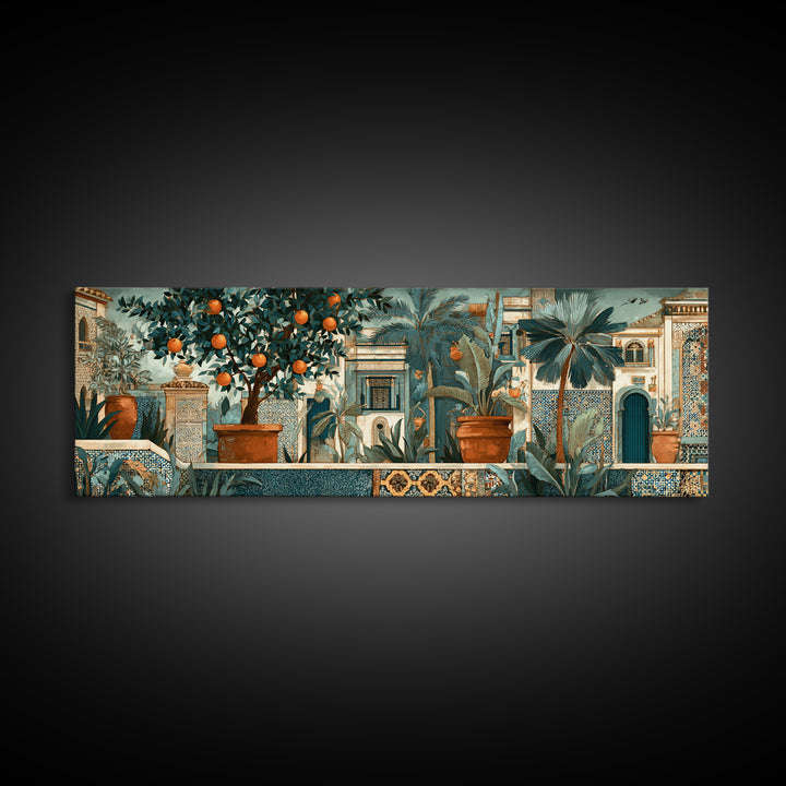 Orange Tree in a Courtyard Planter Canvas Print, Italian Villa Art, Coastal Decor, Living Room Decor, Fine Art, Villa, IVA-3x1-54
