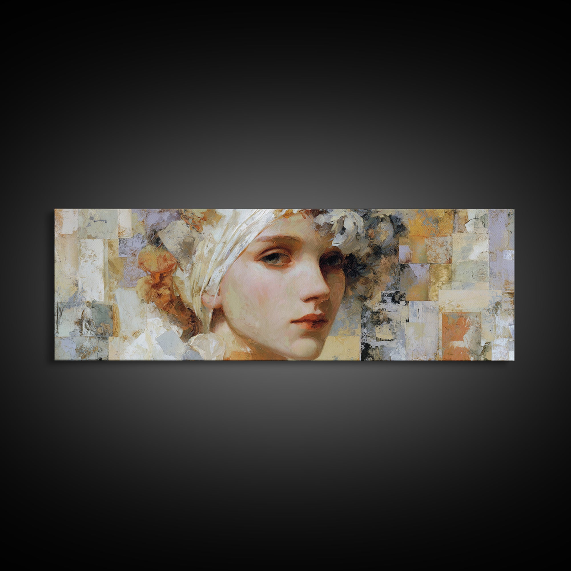 Renaissance Inspired Portrait with Modern Softness Canvas Print, Italian Villa Art, Oil Painting, Living Room Decor, Villa, IVA-3x1-58