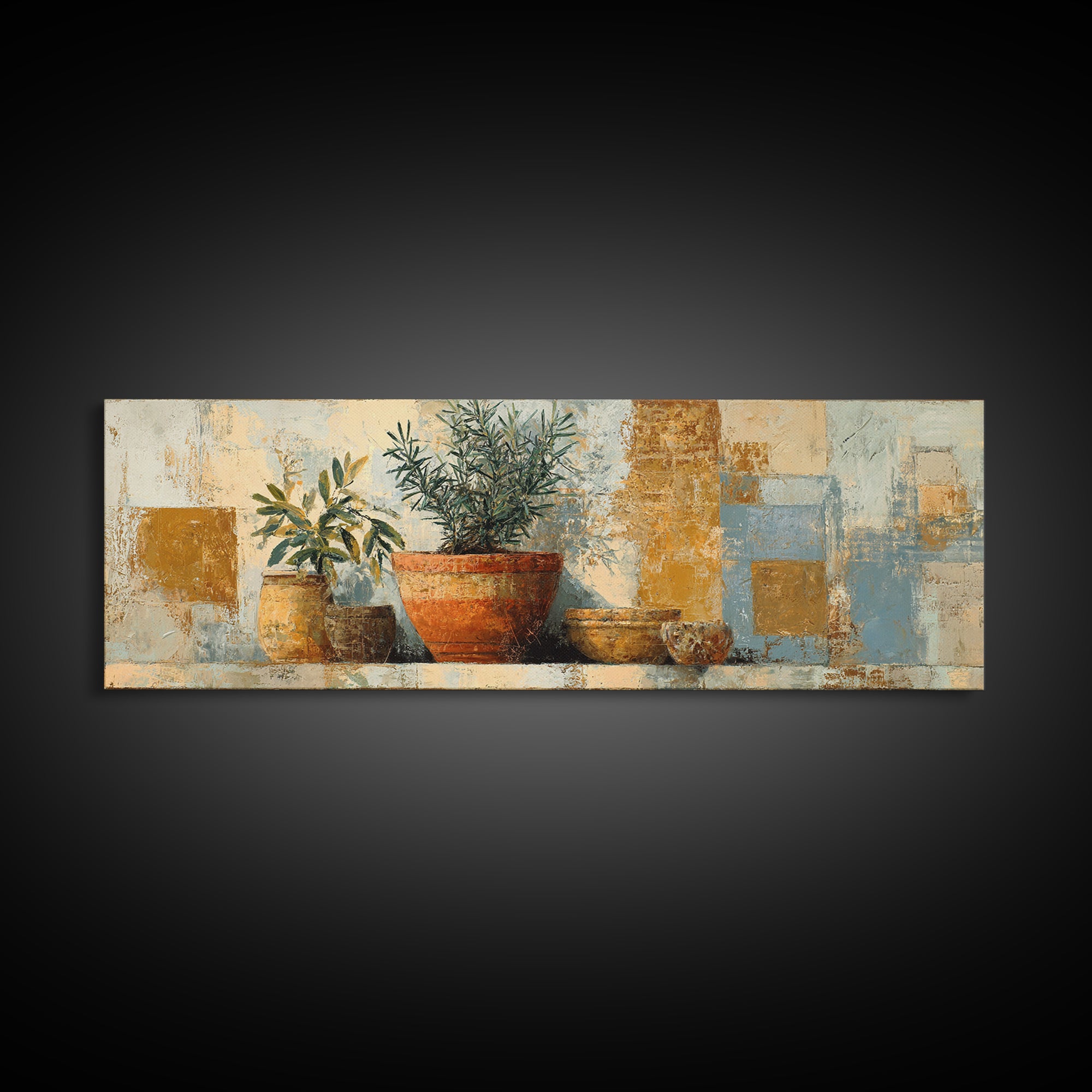 Terra Cotta Pot Canvas Print, Italian Villa Art, Living Room Art, Living Room Decor, Oil Painting, Villa, Neutral Decor, IVA-3x1-62