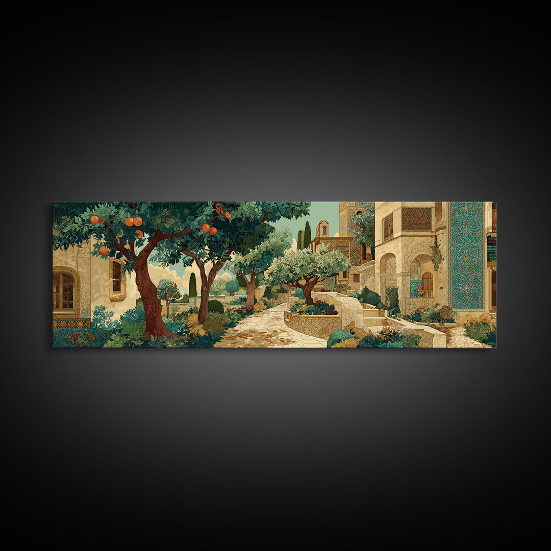 Olive Grove Path Framed Canvas Print, Italian Villa Art, Living Room Decor, Abstract Art, Villa, Coastal Wall Art, IVA-3x1-67