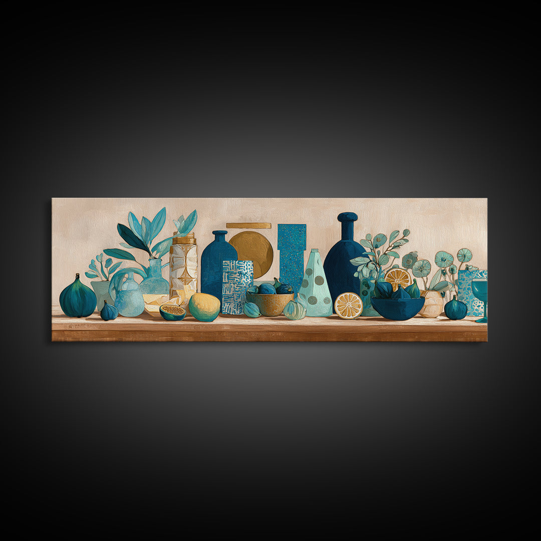 Figs and Cheese on Rustic Wooden Board Framed Canvas Print, Italian Villa Art, Bedroom Wall Decor, Living Room Decor, Villa, IVA-3x1-73