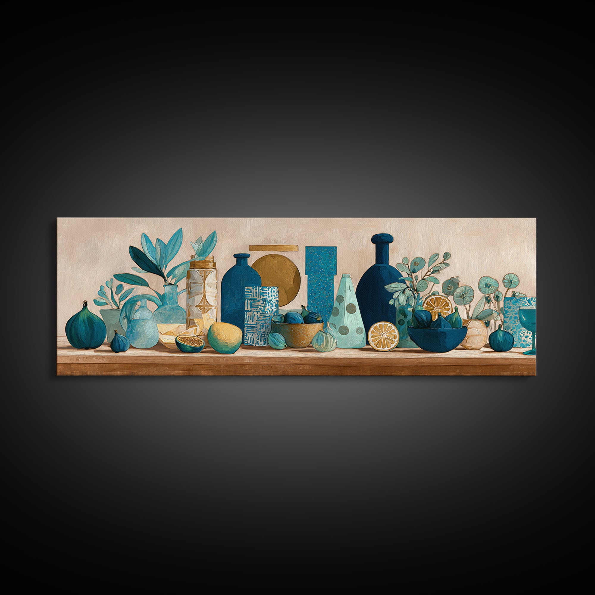 Figs and Cheese on Rustic Wooden Board Framed Canvas Print, Italian Villa Art, Bedroom Wall Decor, Living Room Decor, Villa, IVA-3x1-73