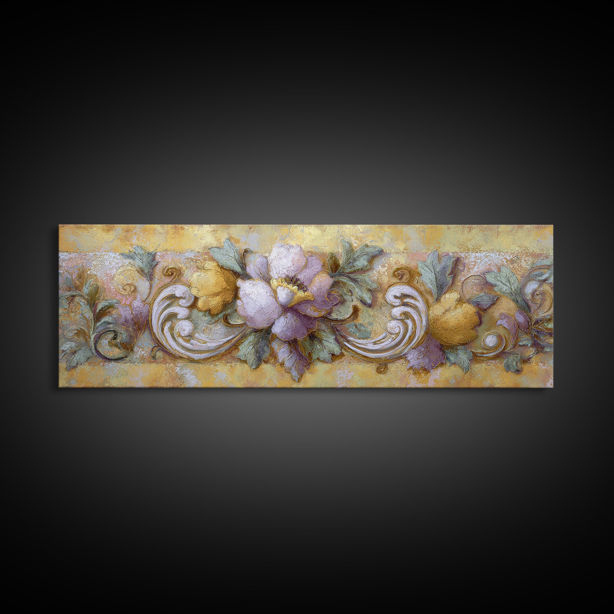 Florentine Floral Ornament Pattern Framed Canvas Print, Italian Villa Art, Printable Art, Living Room Decor, Fine Art, Villa, IVA-3x1-74