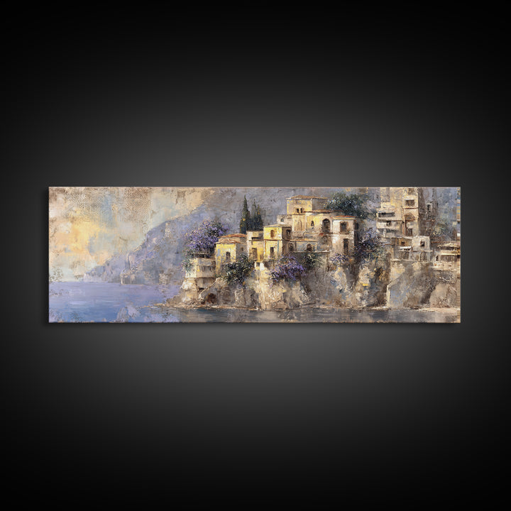 Amalfi Coast Cliffs Framed Canvas Print, Italian Villa Art, Printable Art, Living Room Decor, Villa, Digital Download Art, IVA-3x1-77