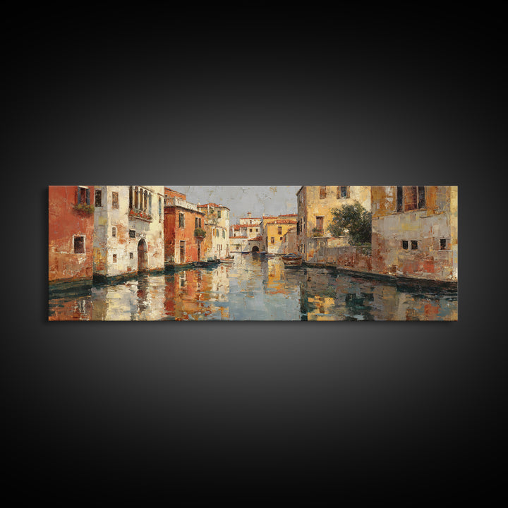 Venetian Canal Reflection Without City Crowd Canvas Print, Italian Villa Art, Contemporary Art, Living Room Decor, Villa, IVA-3x1-84