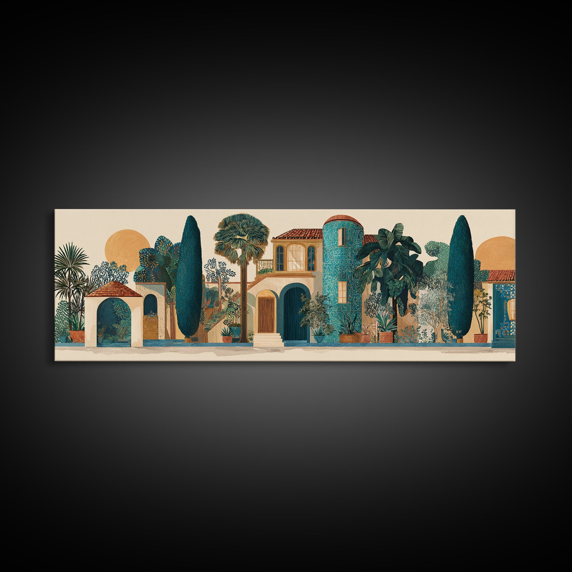 Cypress Silhouette at Sunset Canvas Print, Italian Villa Art, Living Room Decor, Oil Painting, Villa, Living Room Art, IVA-3x1-85