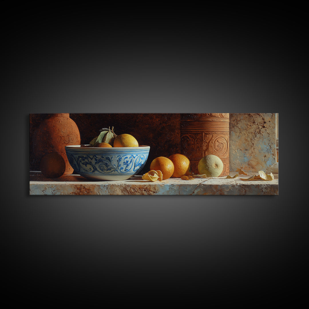 Marble Fruit Still Life Framed Canvas Print, Italian Villa Art, Contemporary Art, Living Room Decor, Fine Art, Villa, IVA-3x1-87