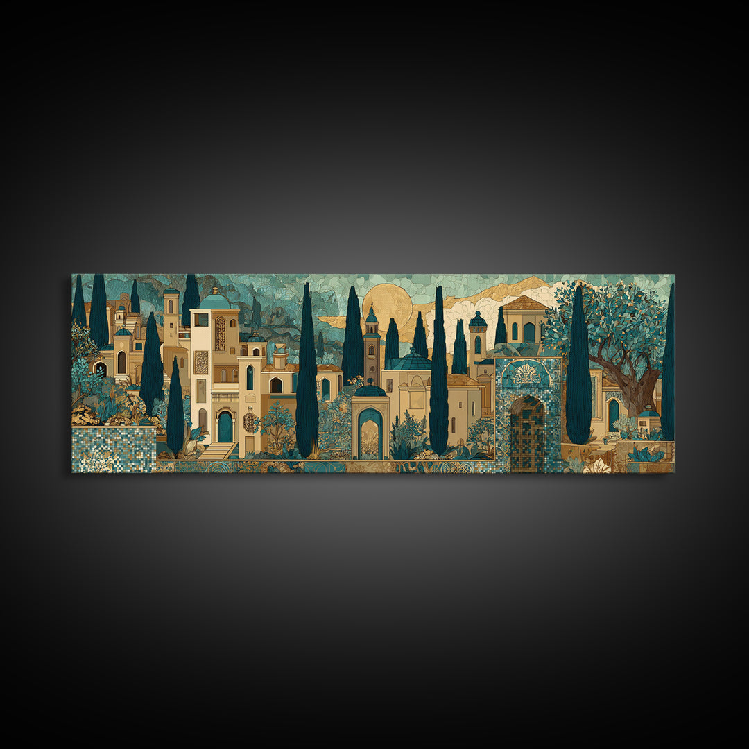 Tuscan Hillside with Cypress Trees and Golden Canvas Print, Italian Villa Art, Farmhouse Wall Art, Living Room Decor, Villa, IVA-3x1-89