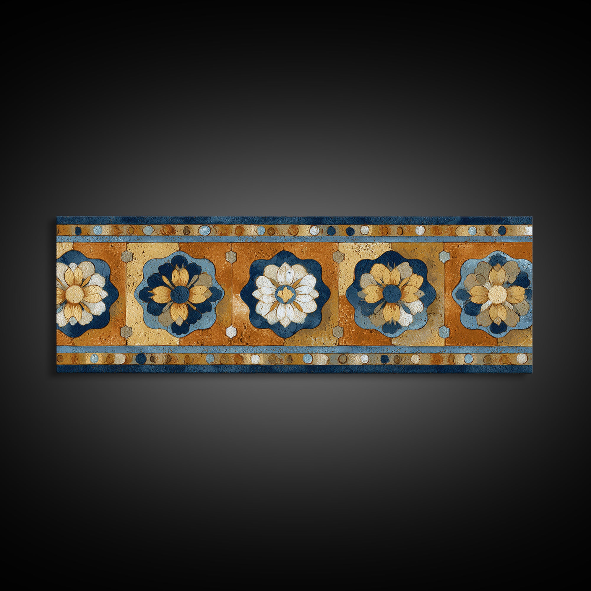 Italian Tile Pattern Framed Canvas Print, Italian Villa Art, Textured Painting, Living Room Decor, Villa, Living Room Wall Art, IVA-3x1-9