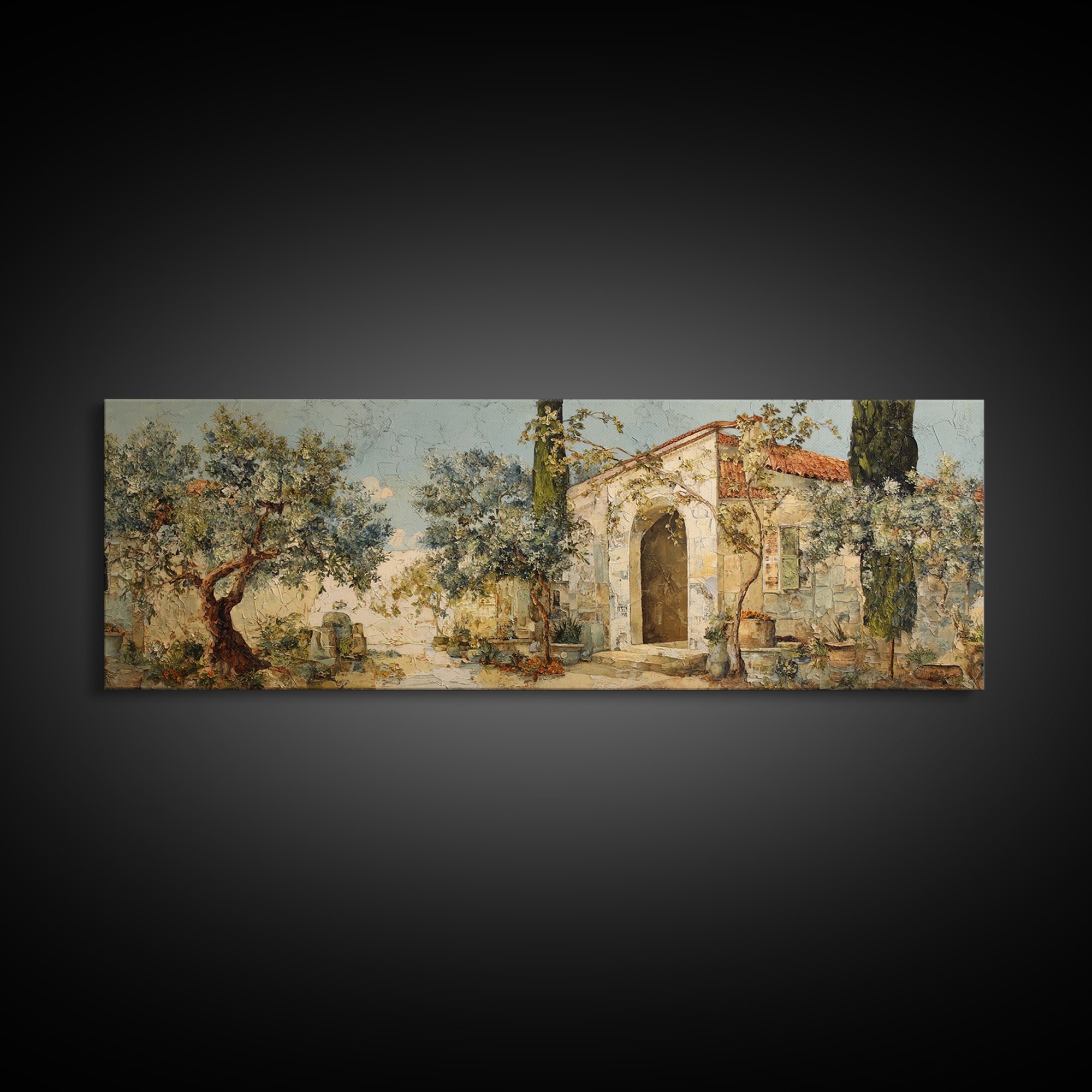 Olive Grove Path Canvas Print, Italian Villa Art, Coastal Wall Decor, Living Room Decor, Fine Art, Villa, Neutral Decor, IVA-3x1-91