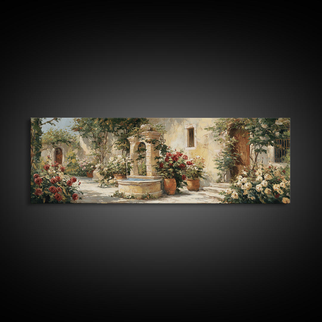 Italian Villa Garden Urn Canvas Print, Italian Villa Art, Framed Wall Art, Living Room Decor, Watercolor Art, Villa, IVA-3x1-94