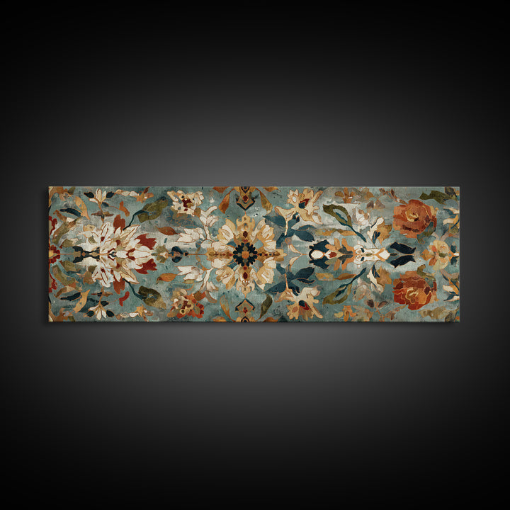Florentine Floral Ornament Pattern Canvas Print, Italian Villa Art, Coastal Wall Art, Living Room Decor, Oil Painting, Villa, IVA-3x1-98