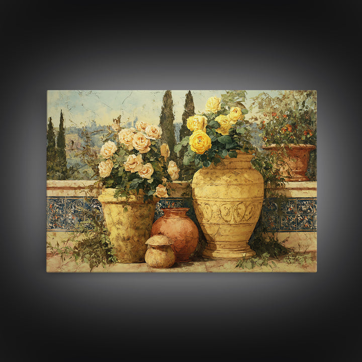 Italian Villa Garden Urn Framed Canvas Print, Italian Villa Art, Printable Wall Art, Living Room Decor, Oil Painting, Villa, IVA-3x2-10