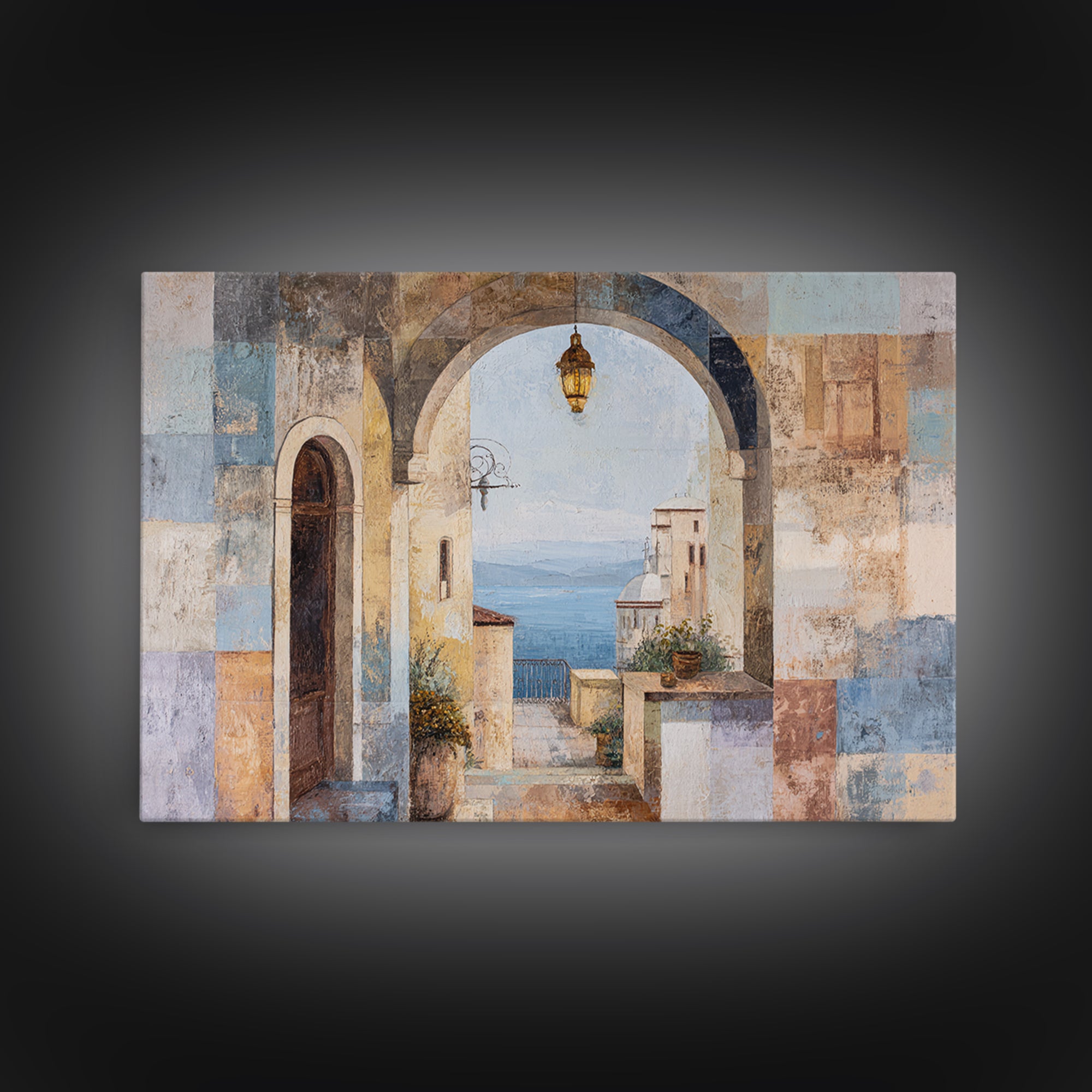 Mediterranean Arch Framing Blue Sea Canvas Print, Italian Villa Art, Luxury Decor, Living Room Decor, Fine Art, Villa, IVA-3x2-12