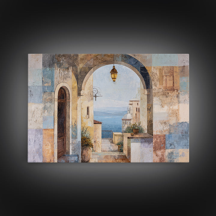 Mediterranean Arch Framing Blue Sea Canvas Print, Italian Villa Art, Luxury Decor, Living Room Decor, Fine Art, Villa, IVA-3x2-12