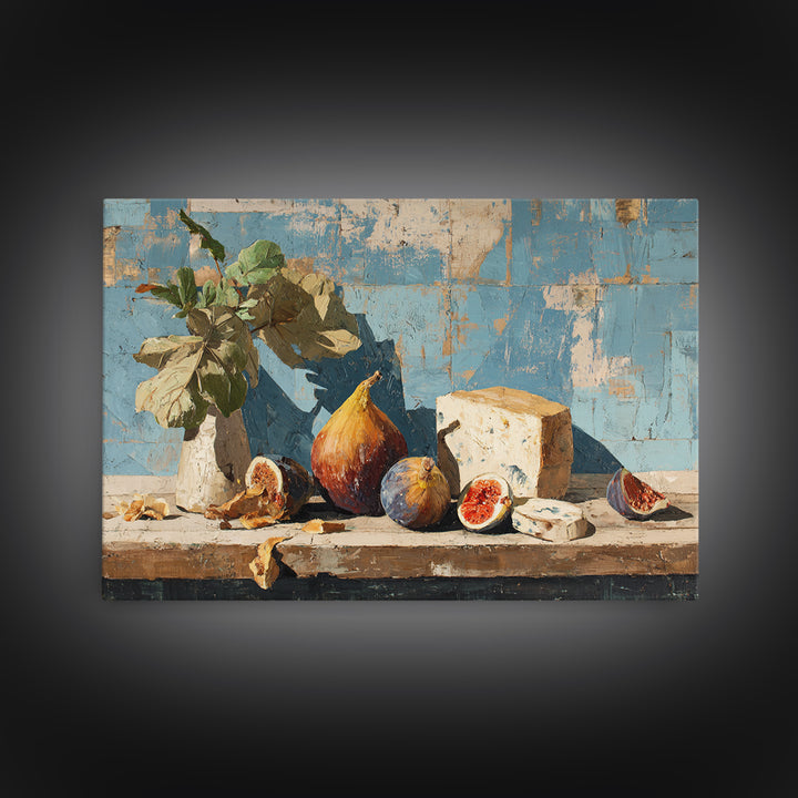 Figs and Cheese on Rustic Wooden Board Canvas Print, Italian Villa Art, Printable Wall Art, Living Room Decor, Villa, IVA-3x2-13