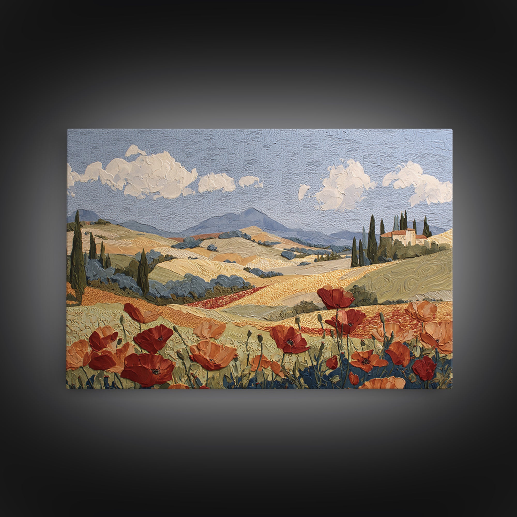 Tuscan Poppy Field Framed Canvas Print, Italian Villa Art, Printable Wall Art, Living Room Decor, Villa, Coastal Wall Art, IVA-3x2-19