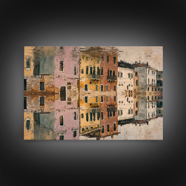 Venetian Canal Reflection Without City Crowd Canvas Print, Italian Villa Art, Textured Painting, Living Room Decor, Villa, IVA-3x2-24