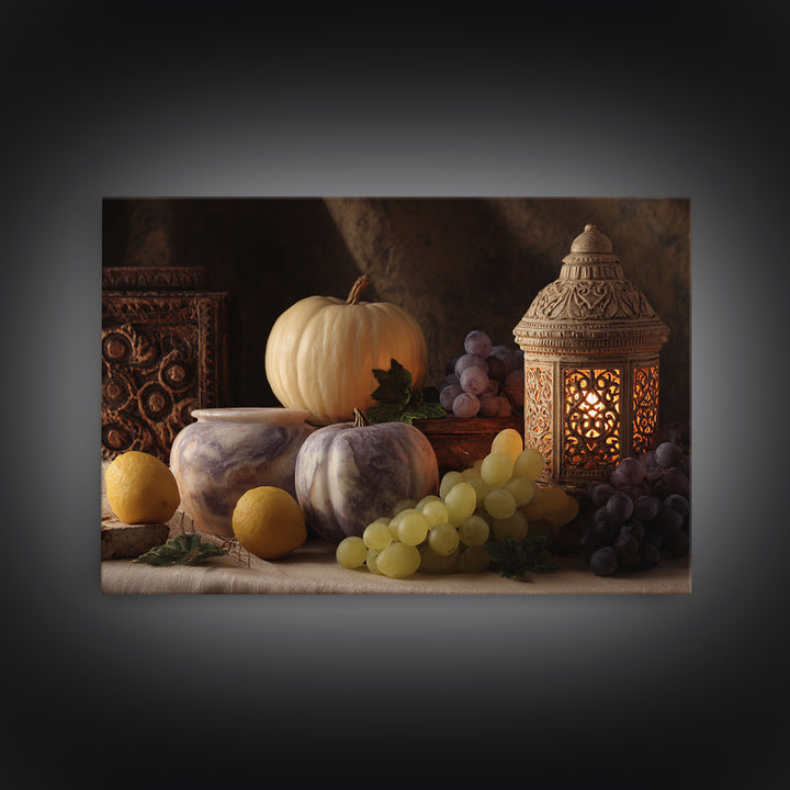 Marble Fruit Still Life Framed Canvas Print, Italian Villa Art, Textured Painting, Living Room Decor, Fine Art, Villa, IVA-3x2-27