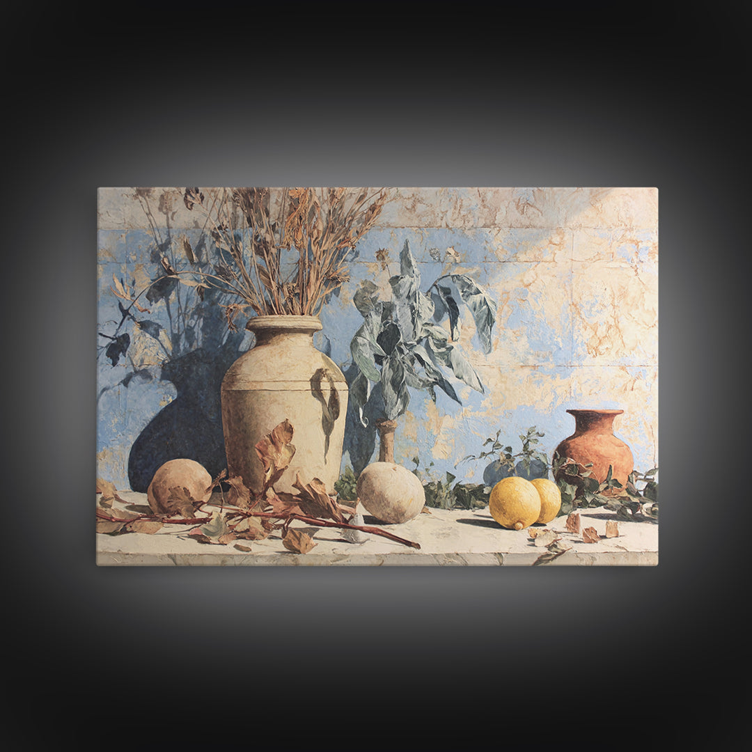 Marble Fruit Still Life Canvas Print, Italian Villa Art, Statement Artwork, Living Room Decor, Fine Art, Villa, Oil Painting, IVA-3x2-3