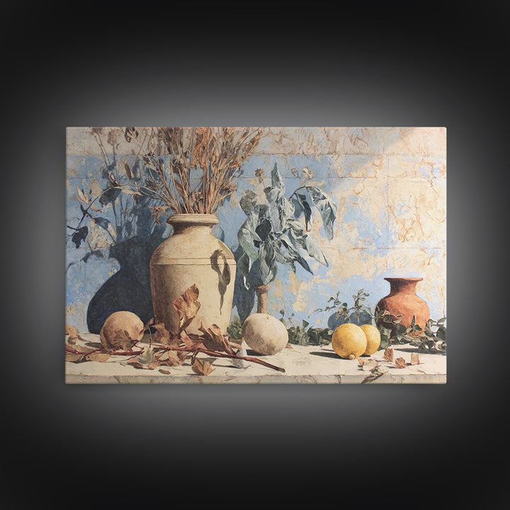 Marble Fruit Still Life Canvas Print, Italian Villa Art, Statement Artwork, Living Room Decor, Fine Art, Villa, Oil Painting, IVA-3x2-3