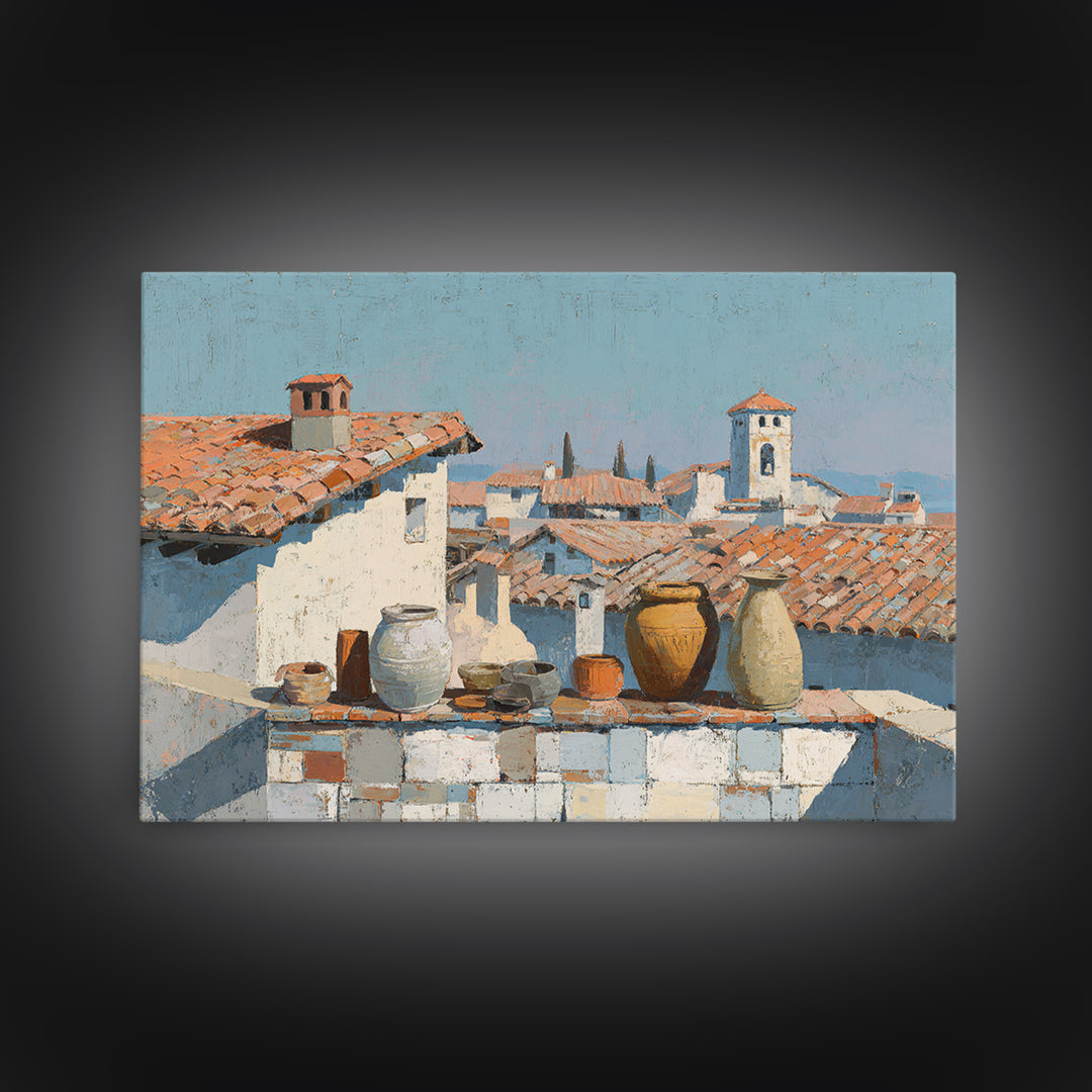 Terracotta Rooftops Against Pale Sky Canvas Print, Italian Villa Art, Minimalist Decor, Living Room Decor, Fine Art, Villa, IVA-3x2-32