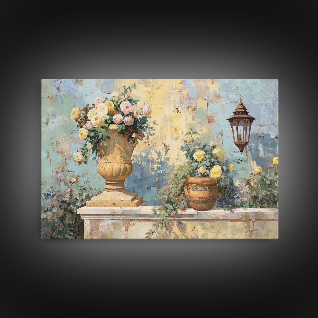 Italian Villa Garden Urn Canvas Print, Italian Villa Art, Framed Wall Art, Living Room Decor, Watercolor Art, Villa, IVA-3x2-34