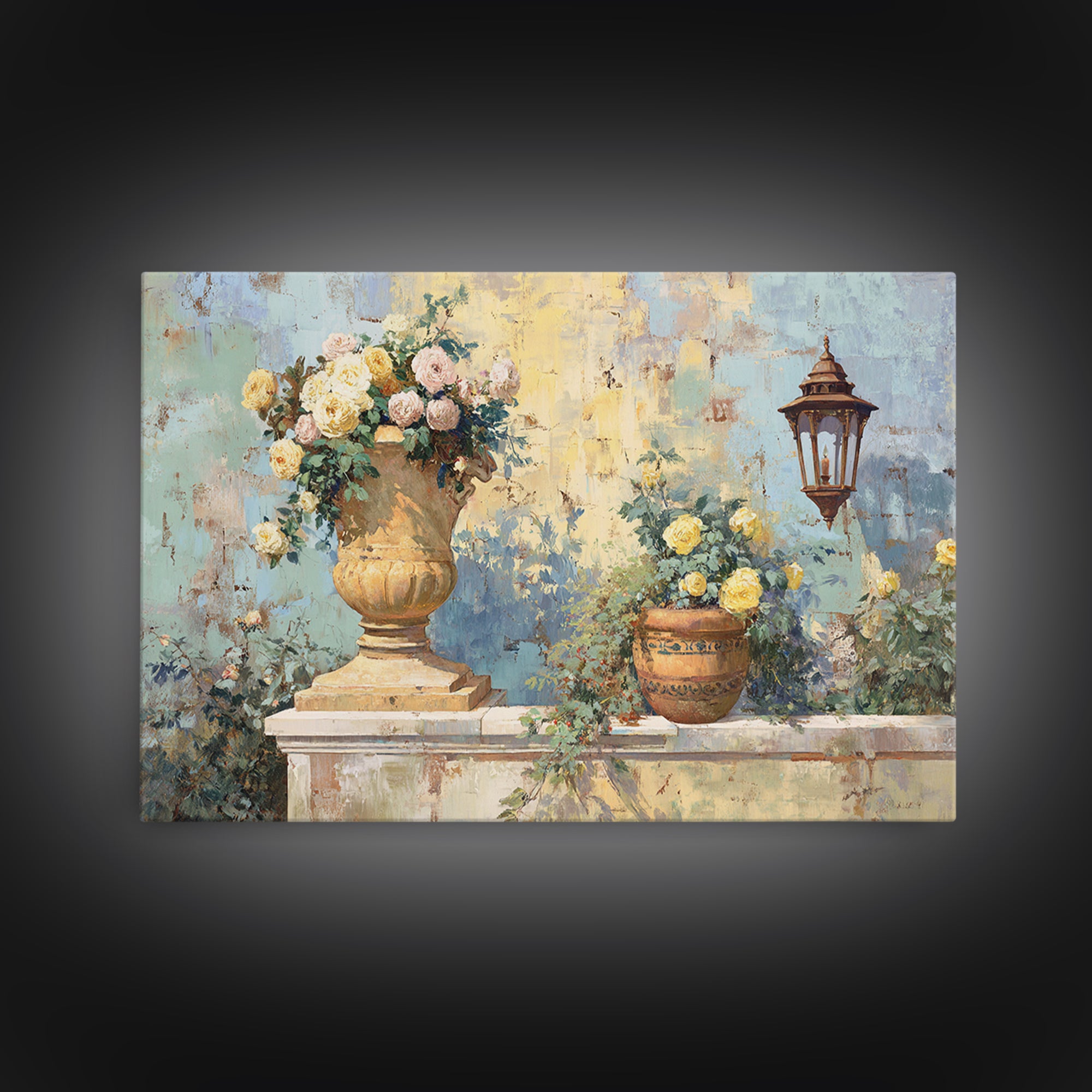 Italian Villa Garden Urn Canvas Print, Italian Villa Art, Framed Wall Art, Living Room Decor, Watercolor Art, Villa, IVA-3x2-34