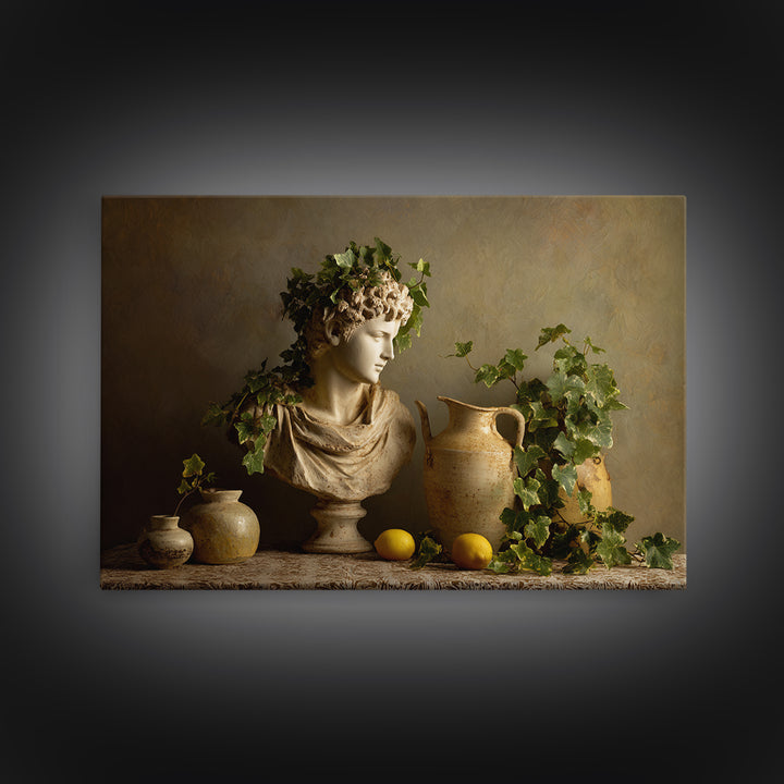 Classic Roman Statue Bust Framed Canvas Print, Italian Villa Art, Printable Wall Art, Living Room Decor, Oil Painting, Villa, IVA-3x2-40