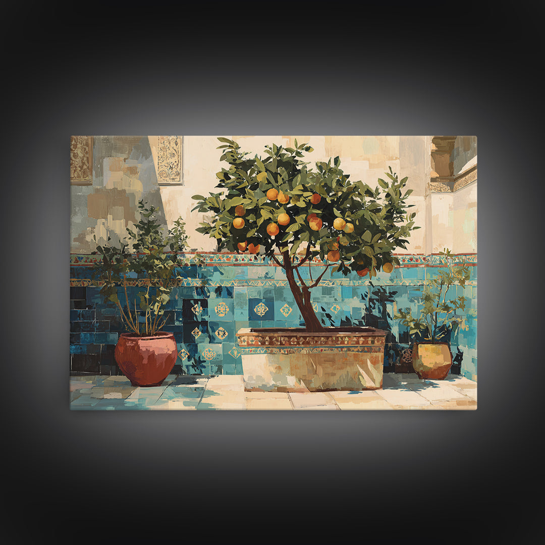 Orange Tree in a Courtyard Planter Canvas Print, Italian Villa Art, Original Painting, Living Room Decor, Fine Art, Villa, IVA-3x2-42