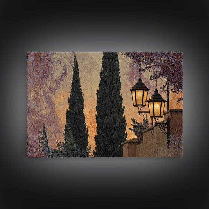 Cypress Silhouette at Sunset Canvas Print, Italian Villa Art, Living Room Decor, Villa, Living Room Art, Gallery Wall Set, IVA-3x2-49