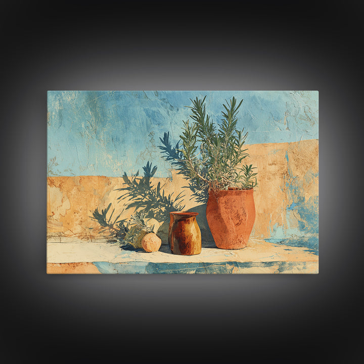 Terra Cotta Pot Framed Canvas Print, Italian Villa Art, Digital Wall Art, Living Room Decor, Oil Painting, Villa, Gallery Wall, IVA-3x2-50
