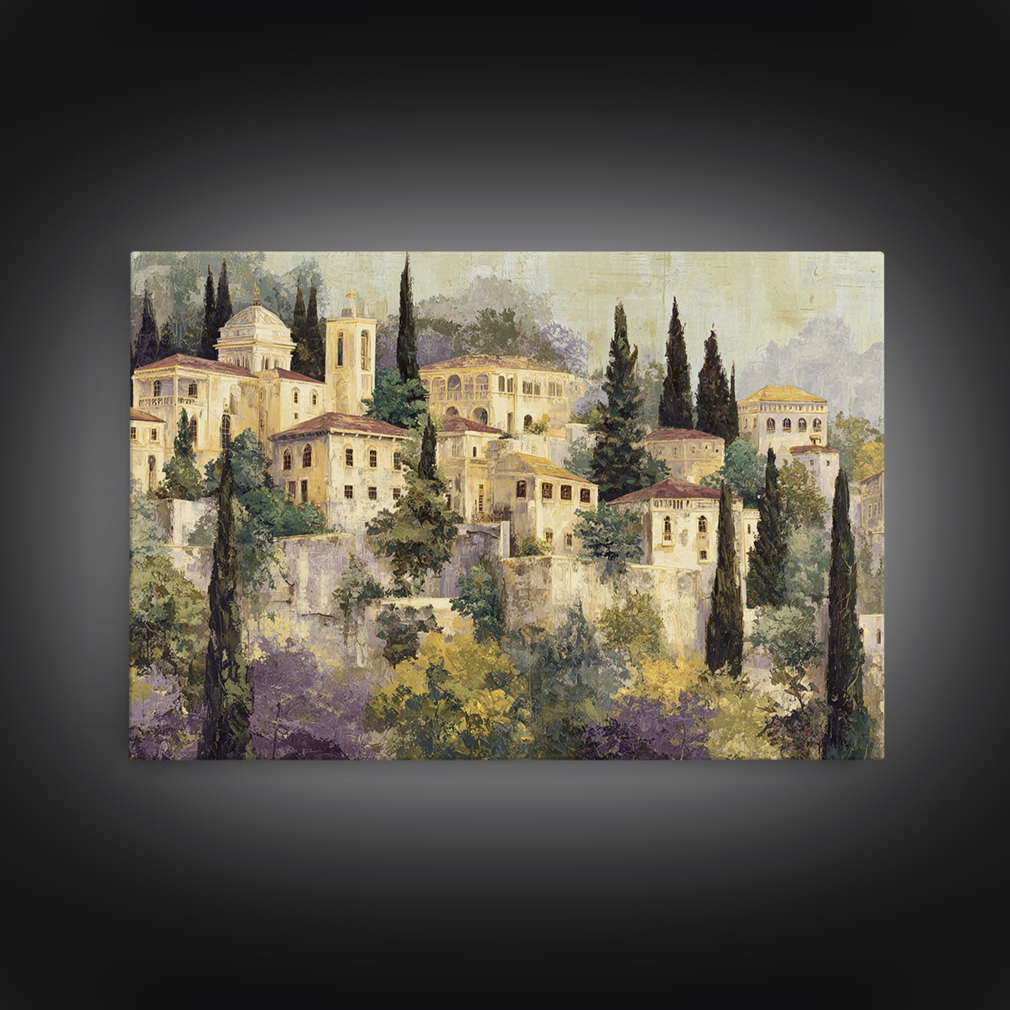 Tuscan Hillside with Cypress Trees and Golden Canvas Print, Italian Villa Art, Living Room Wall Art, Living Room Decor, Villa, IVA-3x2-53