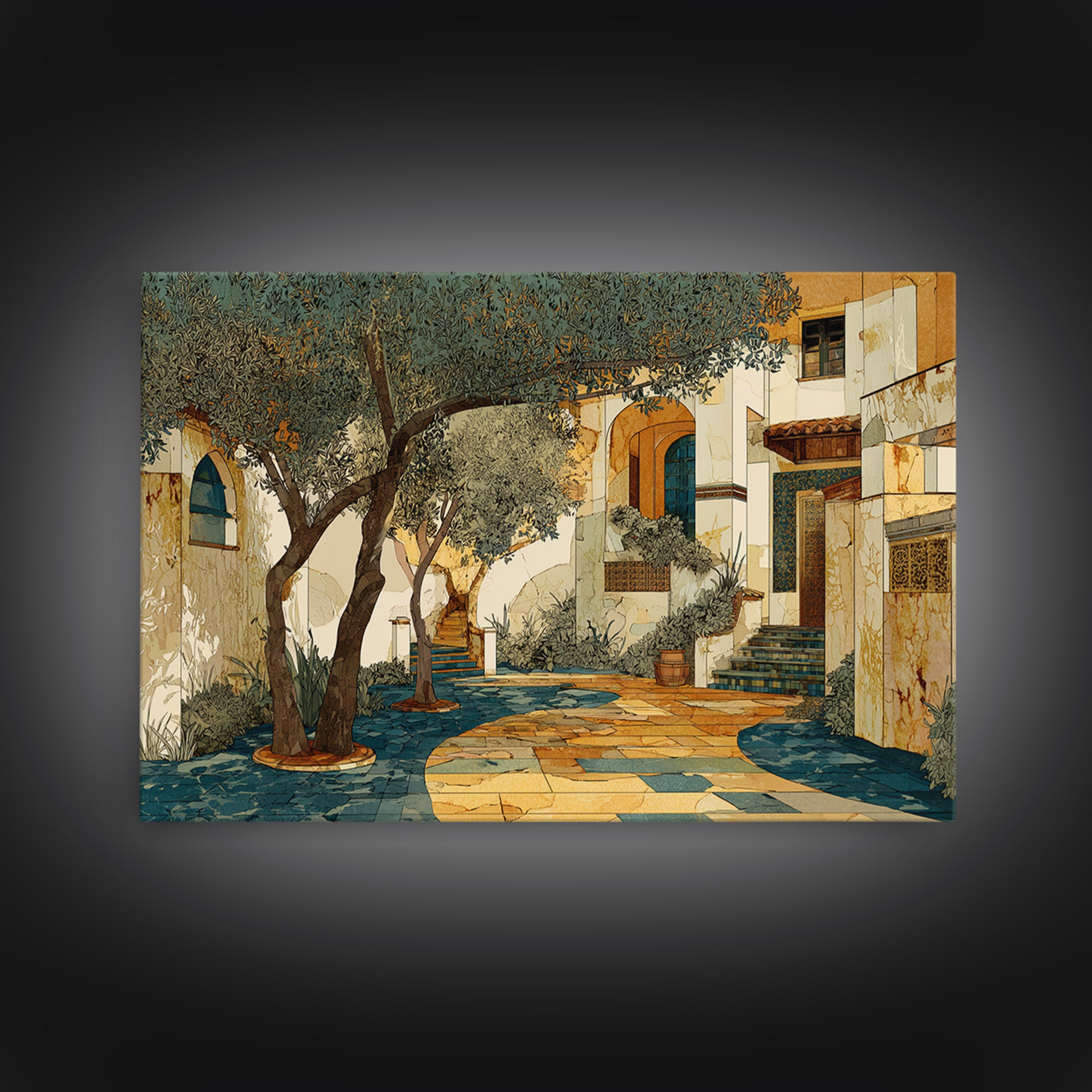 Olive Grove Path Framed Canvas Print, Italian Villa Art, Landscape Print, Living Room Decor, Oil Painting, Villa, IVA-3x2-55