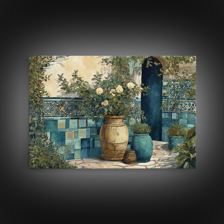 Italian Villa Garden Urn Canvas Print, Italian Villa Art, Framed Wall Art, Living Room Decor, Watercolor Art, Villa, IVA-3x2-58