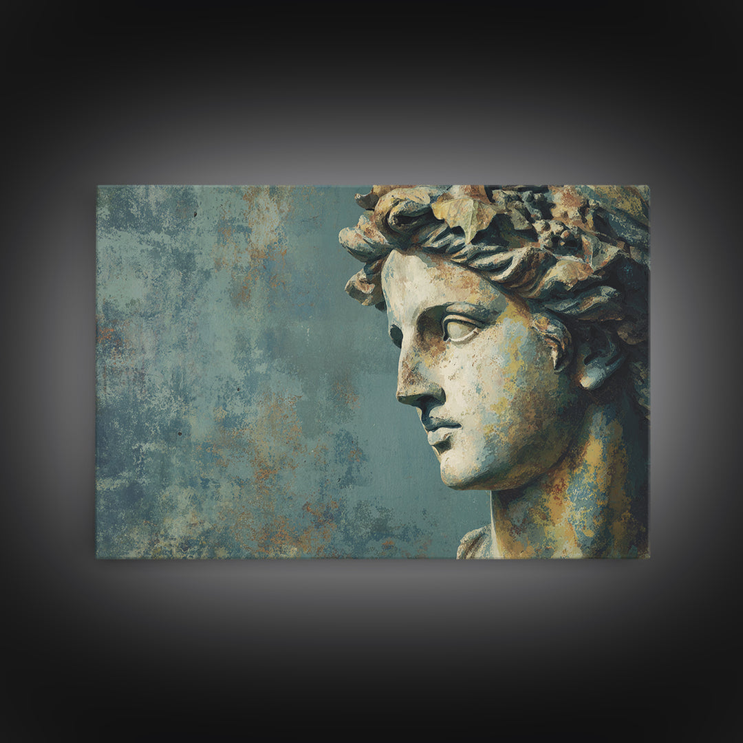 Classic Roman Statue Bust Framed Canvas Print, Italian Villa Art, Bedroom Wall Decor, Living Room Decor, Abstract Art, Villa, IVA-3x2-64