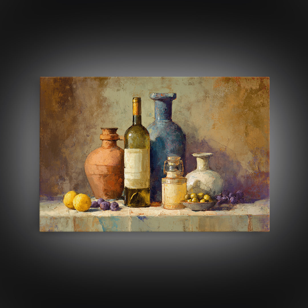 White Wine and Olives Still Life Canvas Print, Italian Villa Art, Coastal Wall Art, Living Room Decor, Fine Art, Villa, IVA-3x2-68