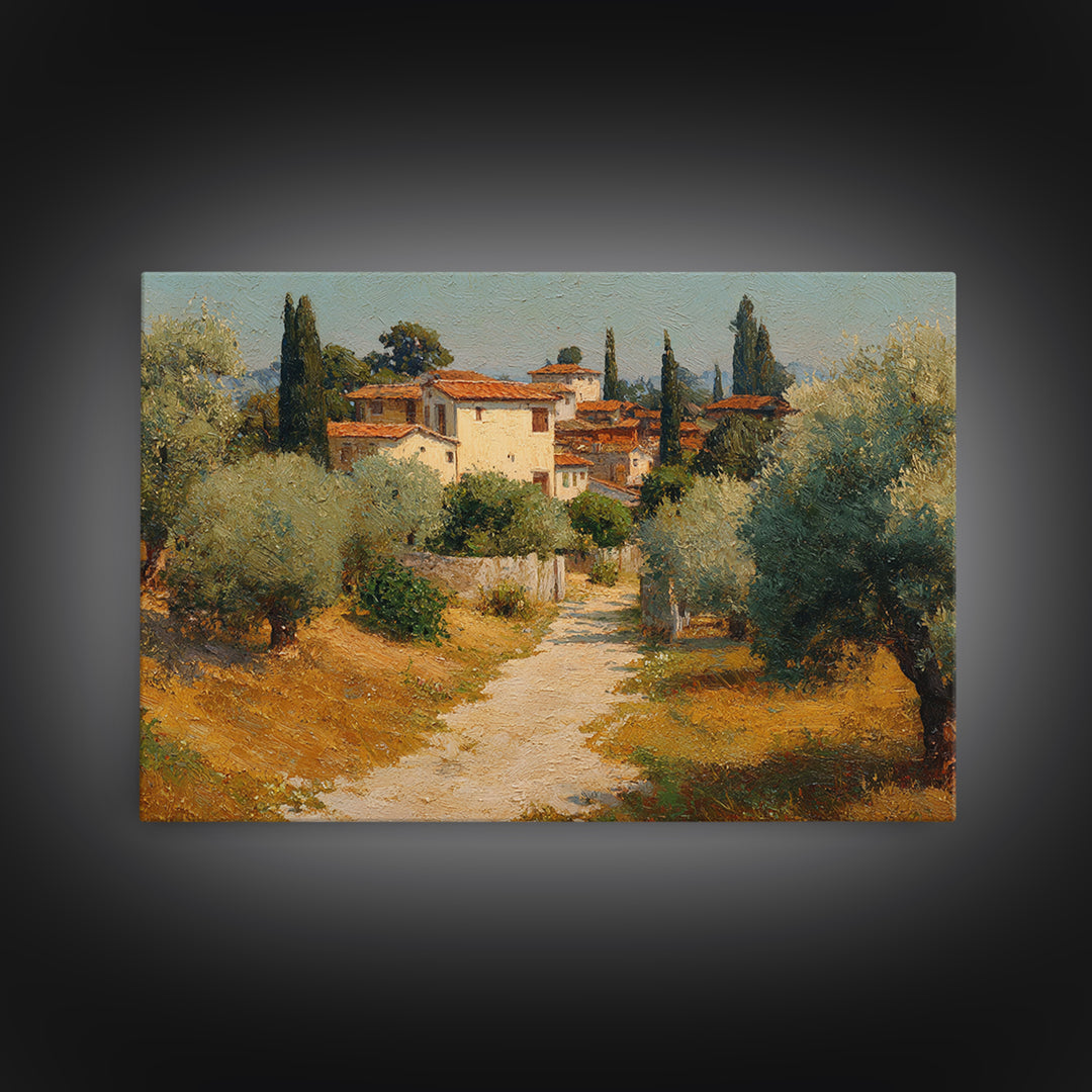 Olive Grove Path Framed Canvas Print, Italian Villa Art, Landscape Print, Living Room Decor, Abstract Art, Villa, IVA-3x2-7
