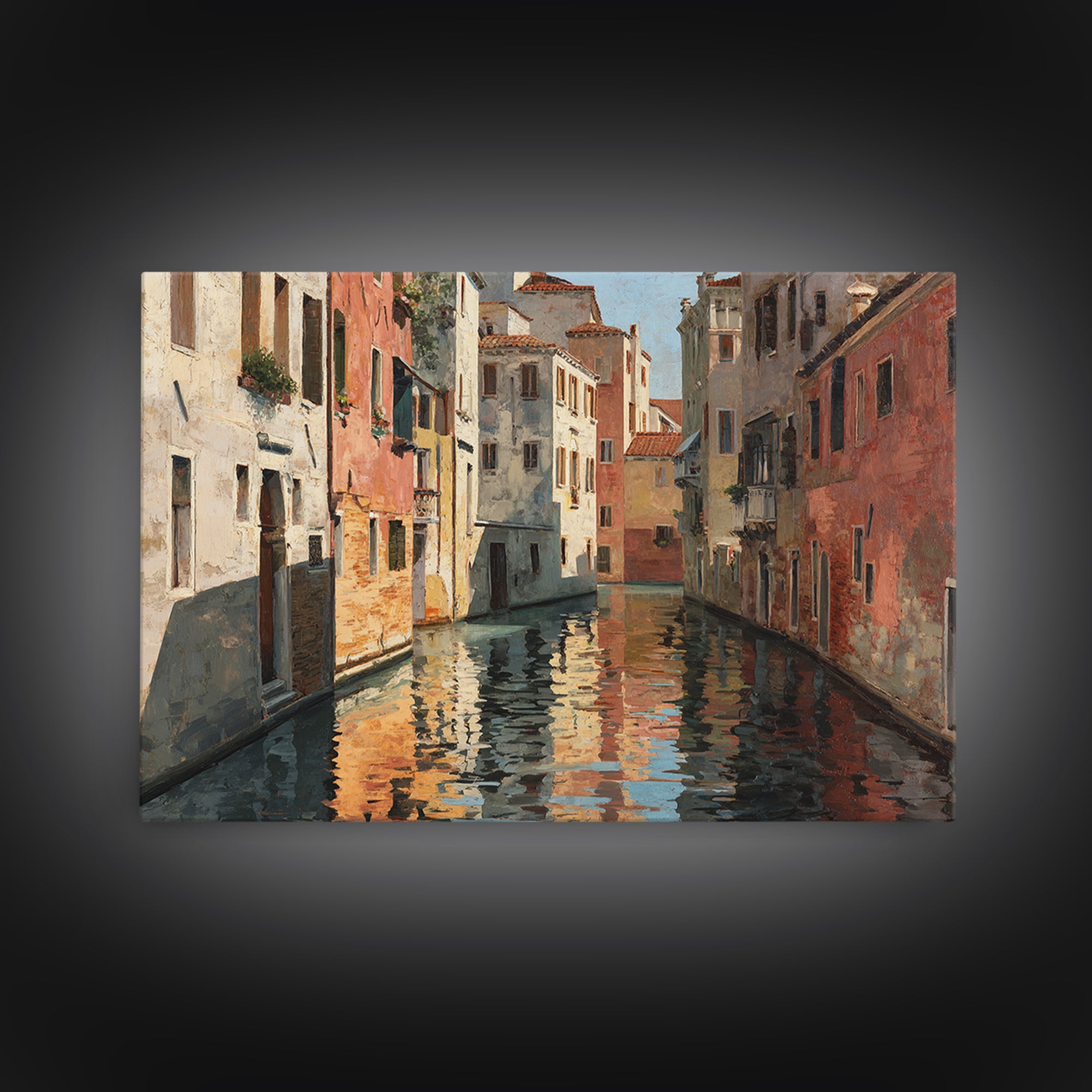 Venetian Canal Reflection Without City Crowd Canvas Print, Italian Villa Art, Coastal Decor, Living Room Decor, Fine Art, Villa, IVA-3x2-72