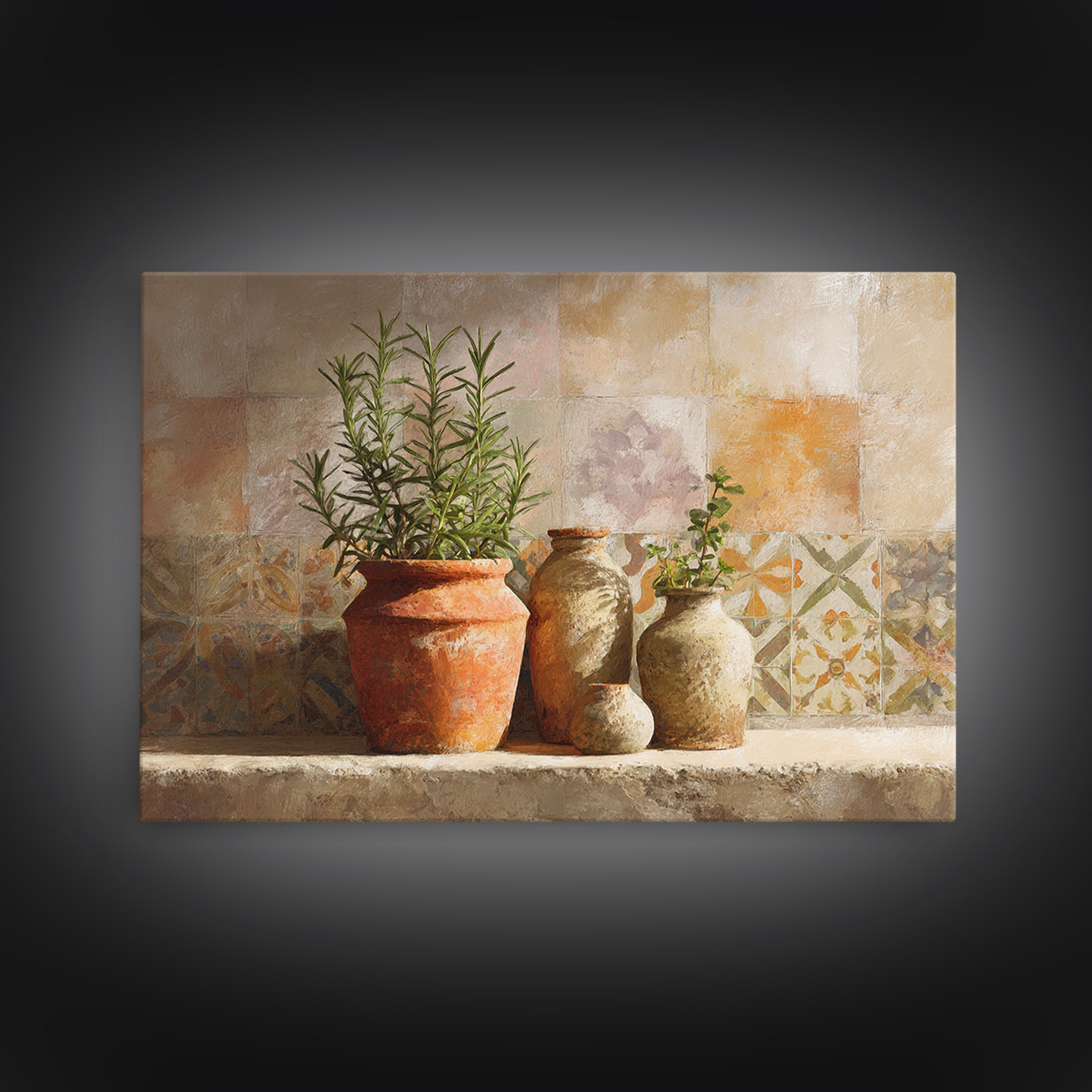 Terra Cotta Pot Framed Canvas Print, Italian Villa Art, Digital Wall Art, Living Room Decor, Oil Painting, Villa, Gallery Wall, IVA-3x2-74