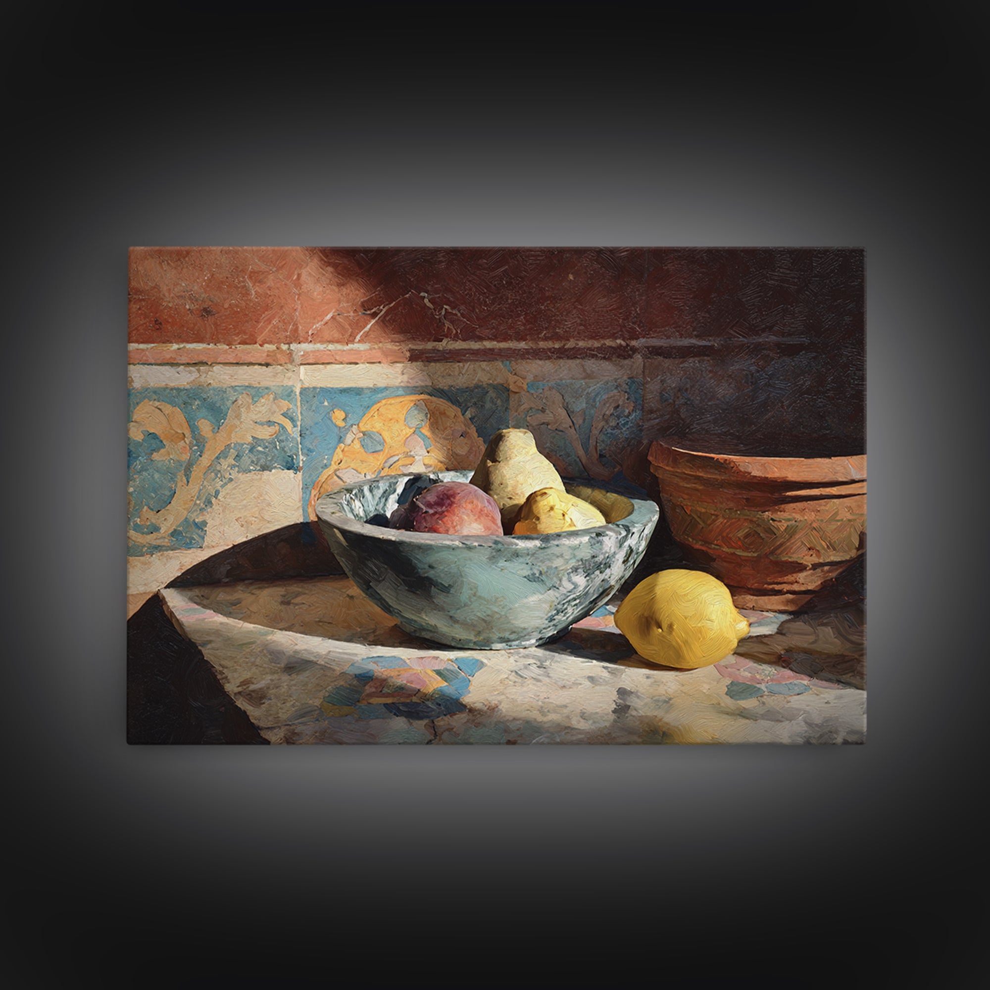 Marble Fruit Still Life Canvas Print, Italian Villa Art, Coastal Decor, Living Room Decor, Fine Art, Villa, Landscape Print, IVA-3x2-75