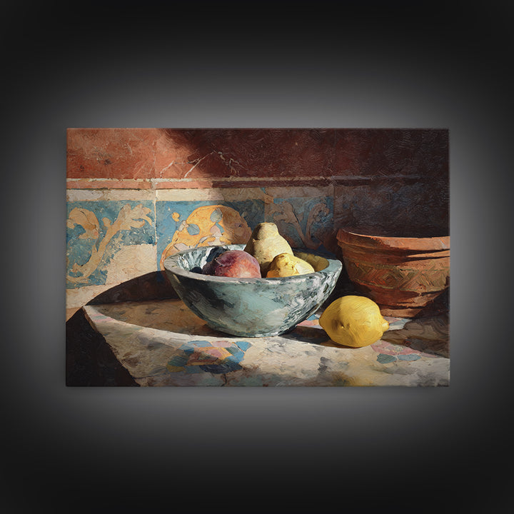 Marble Fruit Still Life Canvas Print, Italian Villa Art, Coastal Decor, Living Room Decor, Fine Art, Villa, Landscape Print, IVA-3x2-75