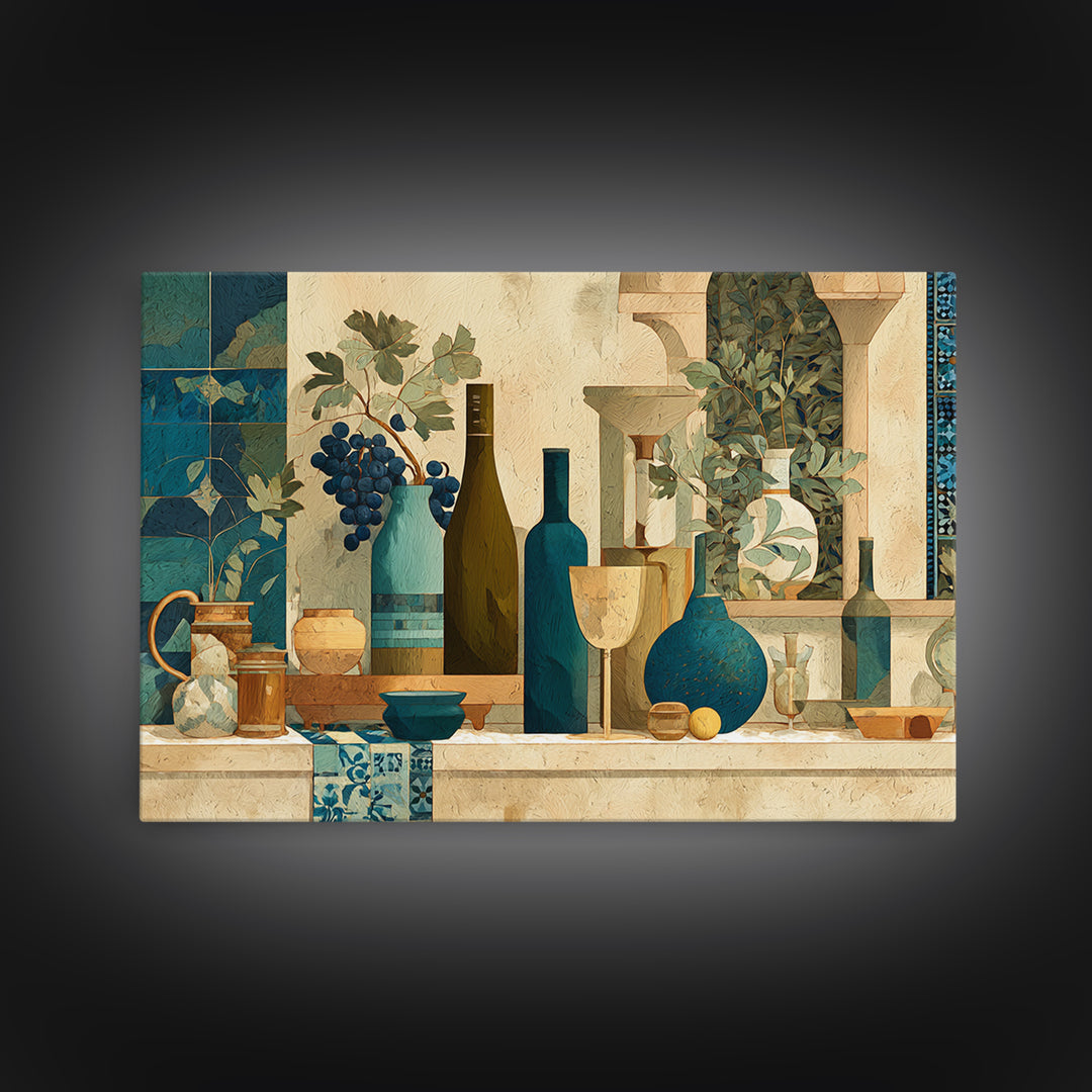 Grapevine and Wine Still Life on Linen Canvas Print, Italian Villa Art, Living Room Art, Living Room Decor, Fine Art, Villa, IVA-3x2-83