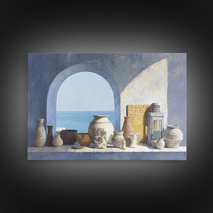 Mediterranean Arch Framing Blue Sea Canvas Print, Italian Villa Art, Gallery Wall, Living Room Decor, Fine Art, Villa, IVA-3x2-84